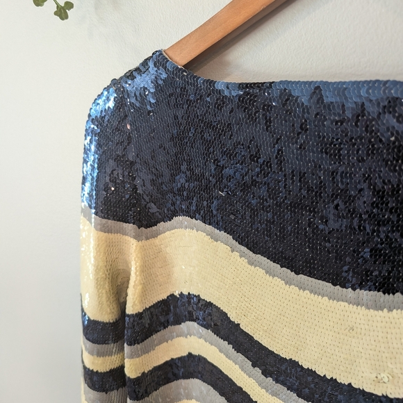 Tory Burch Black and Cream Sequin Blouse - Picture 7 of 11